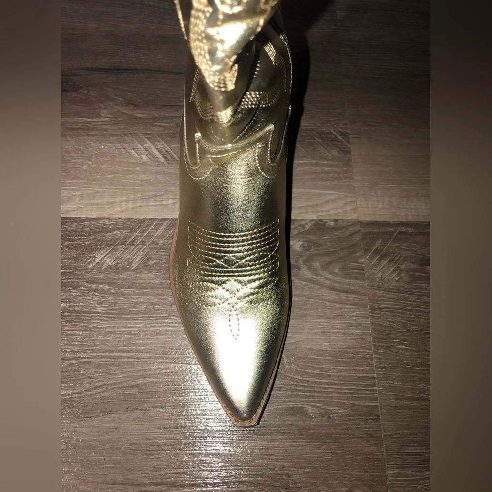 Top Moda Elk Gold Wester Cowgirl Full Zipper Calf Boots New - Picture 7 of 11